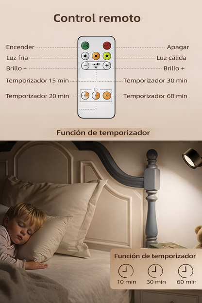 Set de 2 Luces LED para Pared con Control Remoto y Control Táctil